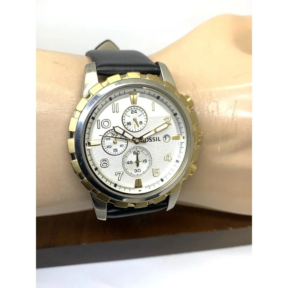Fossil Men's Watch FS4795IE Quartz Chronograph Silver Dial Black Leather 45mm